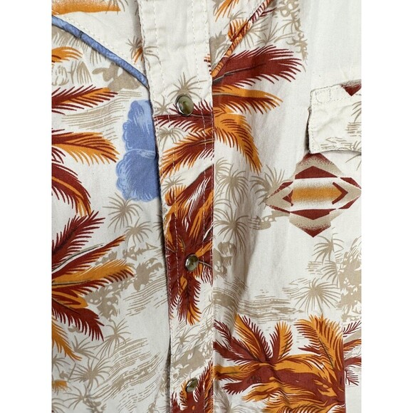 Wrangler Shirt Mens XL Cream Floral Hawaiian Western Snap Front Short Sleeve - Picture 2 of 5